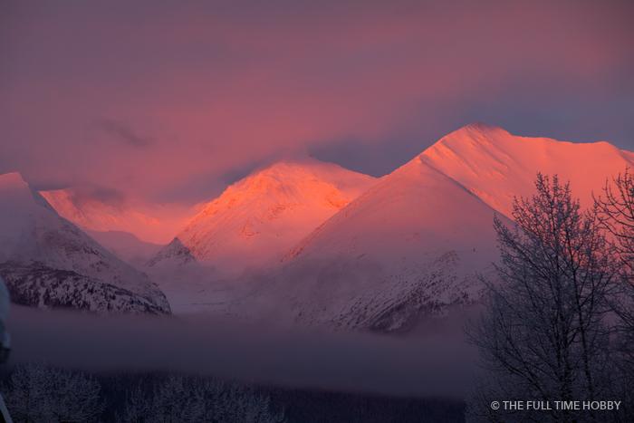Alpenglow on Snowy Peaks, Hudson Bay Mountain Resort, Smithers, BC