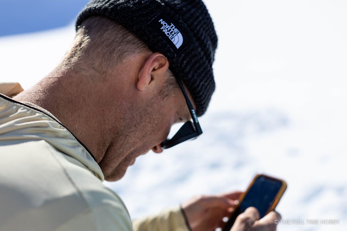 Checking the Phone at Camp, Alaska