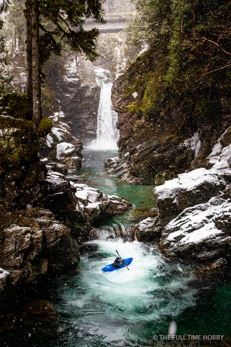 Kayaker Below the Falls, Mamquam Falls, Squamish, BC