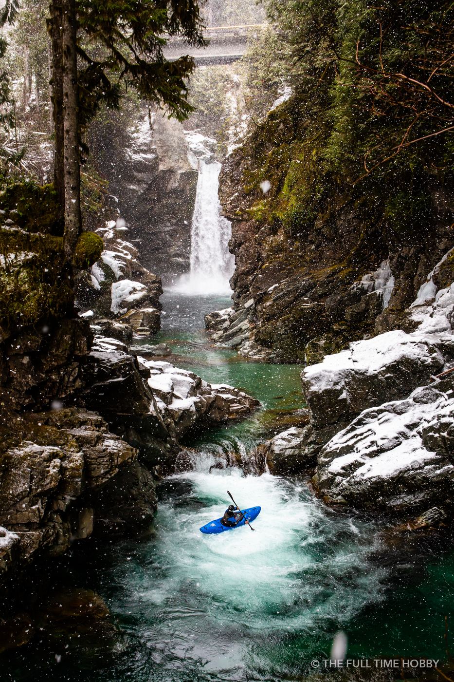 Kayaker Below the Falls, Mamquam Falls, Squamish, BC
