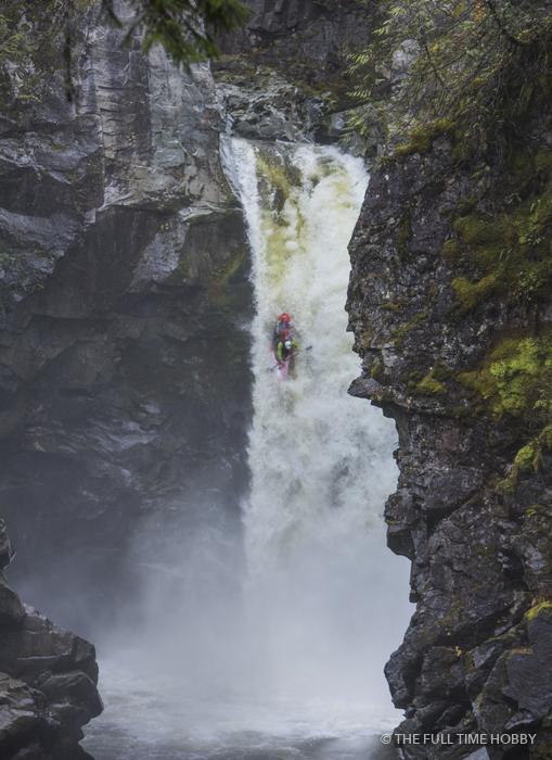 Kayaker Running Mamquam Falls, Mamquam River, Squamish, BC