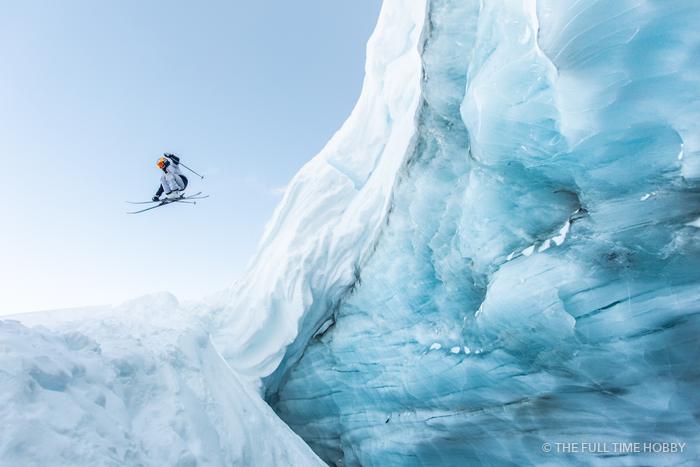 Skier in a Glacier Ice Cave, Blackcomb Glacier, Whistler, BC