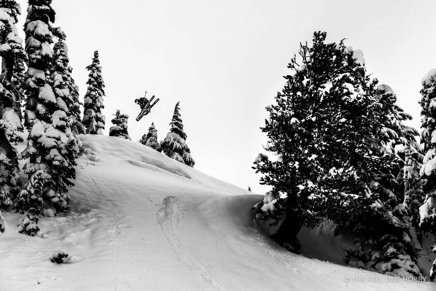 Skier Jump Between Trees, Whistler area, BC