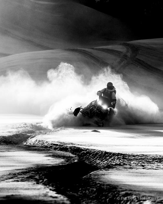Snowmobile Spray Monochrome, Whistler area, BC